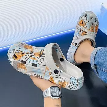 2024 new hole shoes men s lightweight breathable garden shoes beach sandals men s casual sandals men s 39 серый