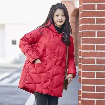 2024 new hooded down women s medium and long light fashion auspicious cloud fashion white duck down tide M чёрный