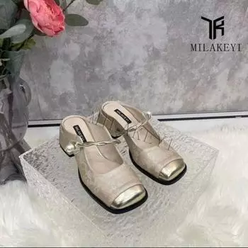 2024 New Hot Baotou Rubber Women s Shoes Shallow Pu Shoes Zapatos Para Mujeres Temperament Sandals 35 шампанского