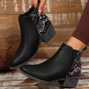 2024 Новые популярные осенние модные водонепроницаемые ботильоны, женская удобная обувь, зимние нескользящие короткие ботинки с рисунком животных 36 чёрный