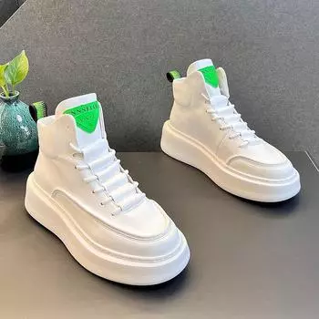 2024 New Hot Selling High Top Casual Board Shoes for Men s Trend Versatile Thick Sole Tall Lightweight Soft Sole Sports Shoes 39 белый