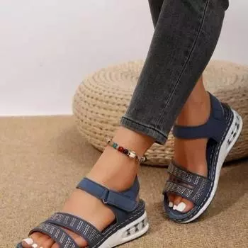 2024 New Hot Selling Summer Solid Color Women s Sandals Casual Fashion Women s Shoes Air Cushion Bottom Mid Heel Women s Sandals 36 бежевый