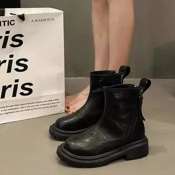 2024 New Hot-selling Women s Boots Solid Color Comfortable Zipper Decoration Spring and Autumn Outer Short-tube Women s Shoes 35 чёрный