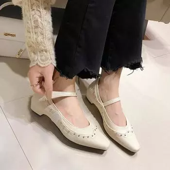 2024 New Hot-selling Women s Single Shoes Flat Soles Comfortable Outer Wear, Metal Decoration Shallow Slip-ons Spring and Autumn 34 вино красного