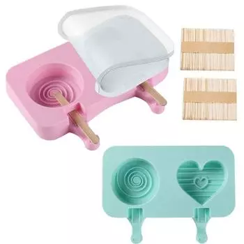 2024 New Ice Cream Silicone Mold Love & Animal Shape Cute Ice Cube Maker Homemade Ice Mould with Stick and Lid Kitchen Gadgets