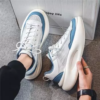 2024 New Ice Silk Mesh Breathable Casual Shoes Fashion Thick Sole Trendy Low Top Lightweight Sports Men s Shoes 39 синий
