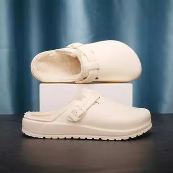 2024 New Indoor Slippers Winter Footwear for Men Casual Waterproof Round Toe Slip-on Lightweight and Comfortable Cotton Slippers 36 бежевый