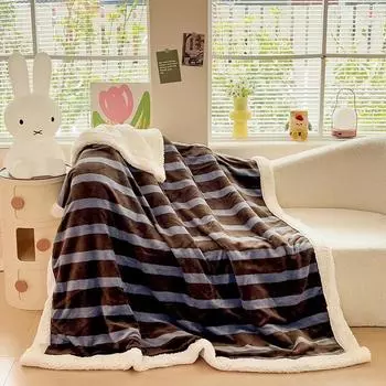 2024 New Ins Striped Milk Velvet Double Blanket Thickened Warm Nap Multifunctional Leisure Blanket 70x100 100x160 200x230 70x100cm 1pcs