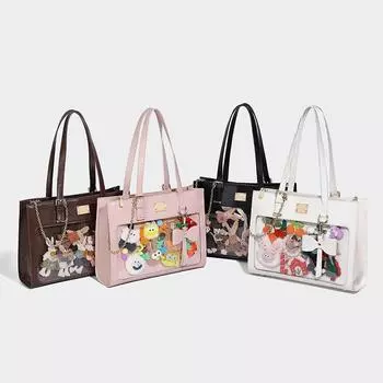 2024 New Japanese Girl Bow Pain Bag Large Capacity Shoulder Tote Bag Versatile Transparent Pain Bag Handbag