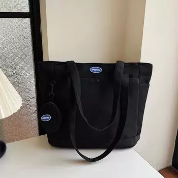 2024 new Japanese ins large-capacity student backpack women s versatile shoulder bag commuter canvas portable tote bag чёрный