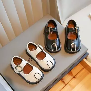 2024 New Kids Shoes Color Matching Versatile Casual Shoes Buckle Baby Boys Loafers Cute Girls Moccasin Shoes Hook & Loop Spring 23 чёрный