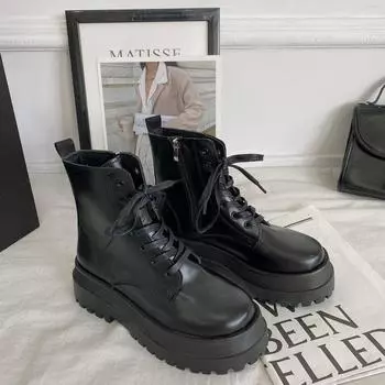 2024 New Knight Boots Women s Autumn Thick-soled Small Martin Boots Calf Boots Thin Skinny Leg Medium Boots 35 чёрный