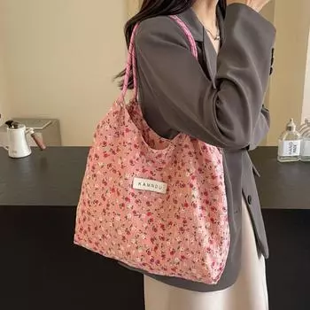 Новинка 2024 года, корейская ручная сумка большой емкости с фрагментированным цветочным узором на шнурке, сумка-тоут на одно плечо, легкая складная сумка Senmeng