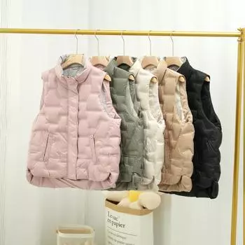 2024 новая корейская версия пухового жилета, короткая белая куртка на утином пуху, воротник-стойка, маленький жилет, контрастный цвет, модный жилет S
