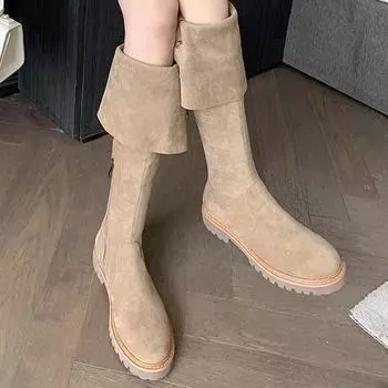 2024 new Korean version of high-end brown two-wear Maillard suede high boots, soft-soled not tired knight boots 35