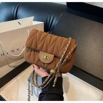 2024 new Korean version trendy small fragrant wind embroidered thread chain underarm bag female bag Sen Meng autumn shoulder messenger bag чёрный