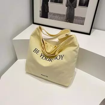 2024 новая большая вместительная холщовая женская сумка студенческая мода простая трендовая одно плечо косая сумка-тоут женская чёрный