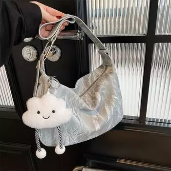 2024 New Large Capacity Commuter Bag Spring and Summer Versatile Casual Underarm Bag Cute Pendant Fashion Shoulder Women s Bag 26*10*19 серебряный