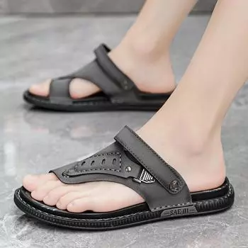 2024 New Leather Boy Wading Shoes Male Outdoor Luxury Sandals Big Size 38-46 Summer Cool Men Sandals Casual Designer Beach Shoes 38 чёрный