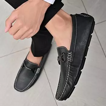 2024 new leather casual trend Internet celebrity shoes foreign trade explosion leather versatile men pedal Doudou shoes 38 темно-коричневого