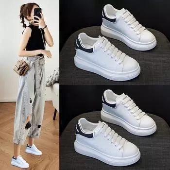 2024 new leather inner height increase casual domestic sales slope heel platform single shoes versatile comfortable popular white shoes women 34 белый
