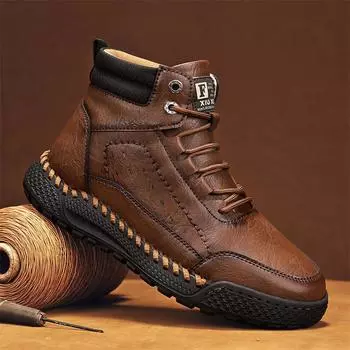 2024 New Leather Men Lace-Up Ankle Boots Fashion Men Casual Low Top Shoes All-match Men Walking Shoe Handmade Motorcycle Boots 38 чёрный