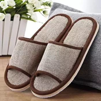2024 New Linen Slippers Women and Men Household Slippers Indoor Floor Shoes Summer Women s Mute Slippers Bedroom House Shoes 39-40 кофейный