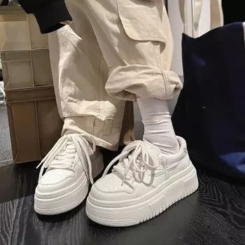 2024 Новые маленькие белые туфли, дышащие, с увеличенной толстой подошвой, женские туфли, повседневные туфли на платформе, со шнуровкой, одинарные туфли 35