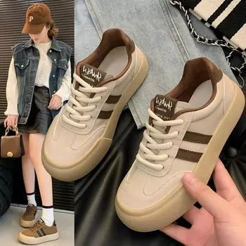 2024 New Loaf Women s Shoes Trendy Thick-soled Color Matching Casual Sports Sneakers Women s Sports Shoes 35 бежевый