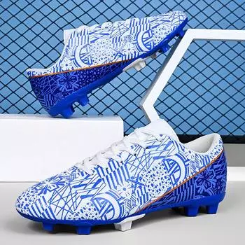2024 new low-top football shoes professional long nails broken nails youth training shoes blue and white porcelain sports shoes 35