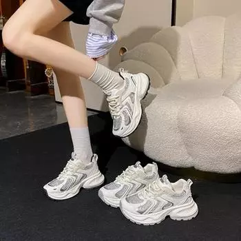 2024 New Luxury Thick Sole Sneakers Fashion Solid Color Sports Shoes Women s Mesh Breathable Thick Sole Tennis Vulcanized Shoes 35 чёрный