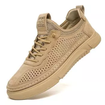 2024 New Male Sneakers Casual Men Shoes Leather Lightweight Flat Lace-Up Men Sneakers Hollow Out Skate All-match skate shoes men 38 серый