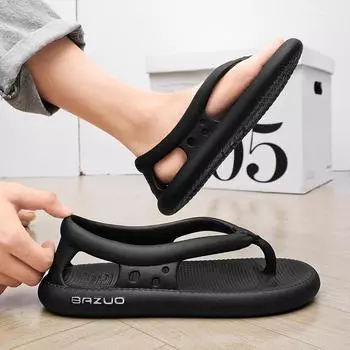 2024 New Man Non-slip Flip Flops Hollow Out Slippers Thick Platform Summer Outdoor House Couples Bathroom Soft Slippers Flats 36 чёрный