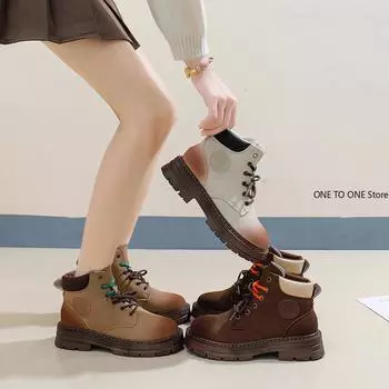 2024 New MartinBoots Women s Suede British Style Thick Bottom Short Boots Retro Versatile Spring and Autumn MD05 35 бежевый