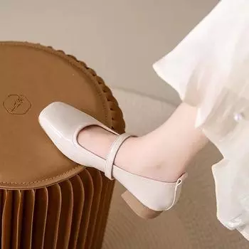 2024 NEW Mary Jane Women s Retro Style Vintage Soft Leather Thick Heel Flats Women s Shoes 35 чёрный