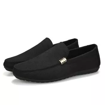 2024 New Men Casual Shoes Canvas Slip On Fashion Loafers for Male Dress Driving Shoes Formal Wedding Party Flats Plus Size 39 бежевый