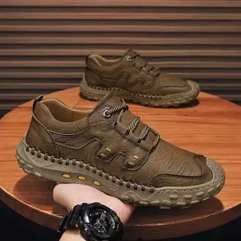 2024 New Men Flat Designer Casual Leather Shoes Handmade High Quality Stylish Loafers Men Outdoor Antiskid Walking Sneakers 38 чёрный