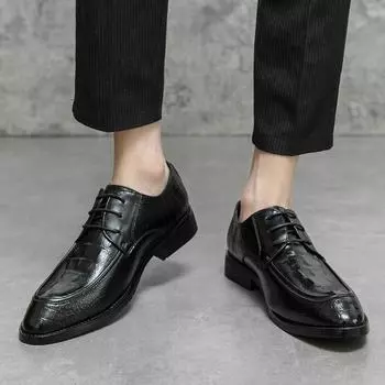 2024 New Men Oxfords Shoes British Non-Slip Shoes Handmade Comfortable Formal Dress Men Flats Lace-Up All-match Business Shoes 38 чёрный