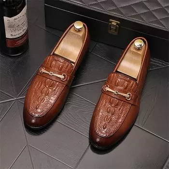 2024 New Men s Casual Shoes Classic Low-Cut Embossed Leather Shoes Comfortable Business Dress Shoes Man Loafers 38 чёрный