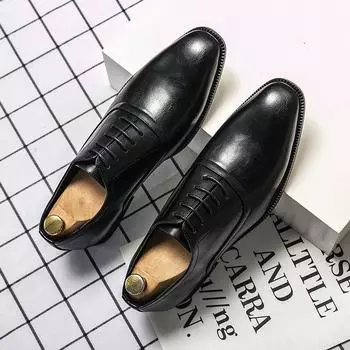 2024 New Men s Classic Pointed Leather Shoes Black Leather Formal Shoes for Men Oxfords Male Wedding Party Office Business Shoes 39 чёрный