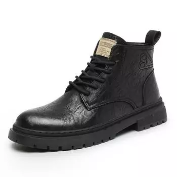 2024 Новые мужские кожаные ботинки Рабочие ботинки с толстой подошвой Ботинки для походов на открытом воздухе Красивые мотоциклетные ботинки Мужские повседневные короткие ботинки 39 чёрный