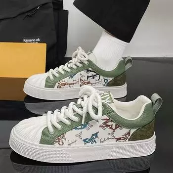 2024 new men s low-top skateboard shoes, adolescent students Hong Kong style white shoes, live broadcast sports and leisure trendy men s shoes 39 белый