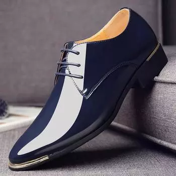 2024 New Men’s Patent Leather Shoes British Style Men s Dress Shoes Lace Up Pointed Toe Wedding Business Party Social Shoe Male 38 чёрный