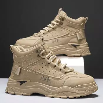 2024 new men s shoes autumn and winter leather Martin boots men s locomotive tooling shoes men s high-top casual trendy shoes increase in height 39