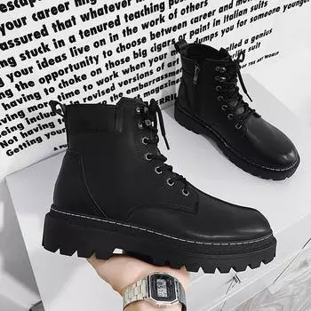 2024 New Men s Shoes Black Men s English Style Zhongbang Leather Boots Thick Bottom Work Suit Fashion Boots 39