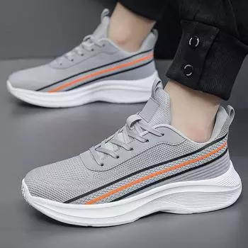 2024 Новые мужские туфли Большие повседневные модные белые туфли Универсальные дышащие сетчатые кроссовки для бега Модные 39 чёрный