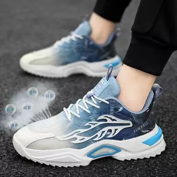2024 new men s shoes summer breathable thin youth mesh sports shoes casual running ice silk cloth dad shoes 39 синий