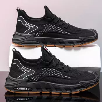 2024 new men s shoes summer breathable fly-woven thin mesh shoes men s mesh casual sports breathable work trendy shoes 39 чёрный