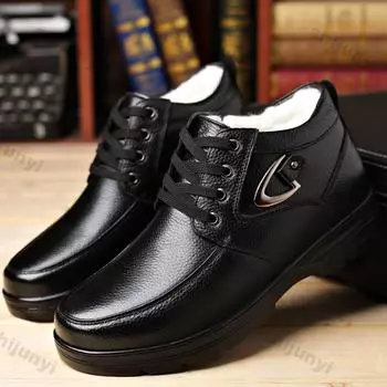 2024 New Men’s Shoes Winter Thicken Keep Warm Men s Casual High-Top Leather Ankle Boots Thick Anti Slip Cotton Shoes 38