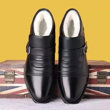 2024 new men s shoes winter velvet warm cotton leather shoes cowhide wool non-slip middle-aged and elderly shoes men s cotton shoes men 38
